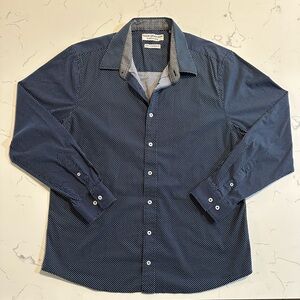 Nick Graham Everywhere Navy Blue Polka Dot Button Down Shirt Long Sleeve XL tall